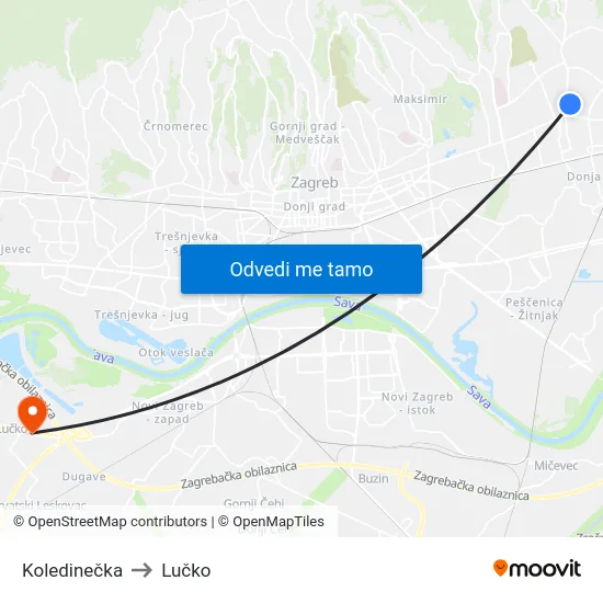 Koledinečka to Lučko map