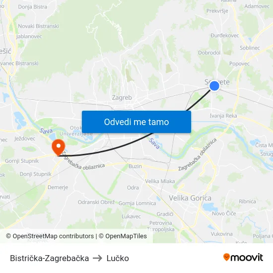 Bistrička-Zagrebačka to Lučko map