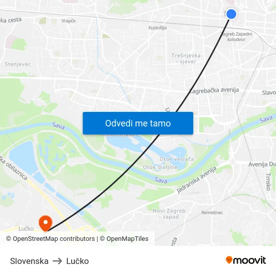 Slovenska to Lučko map