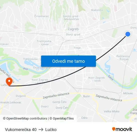 Vukomerečka 40 to Lučko map