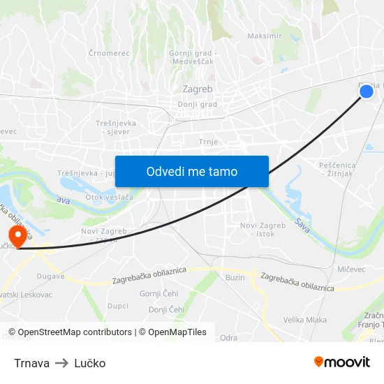 Trnava to Lučko map
