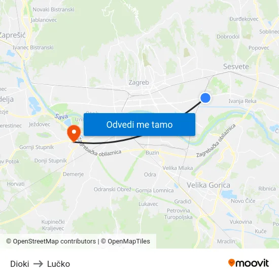 Dioki to Lučko map