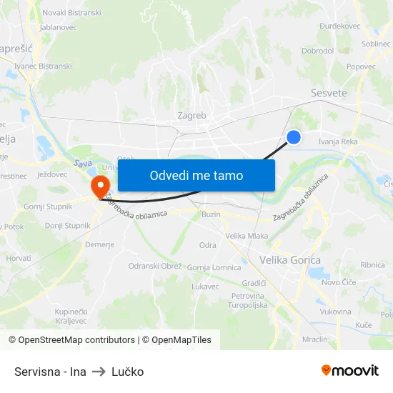 Servisna - Ina to Lučko map