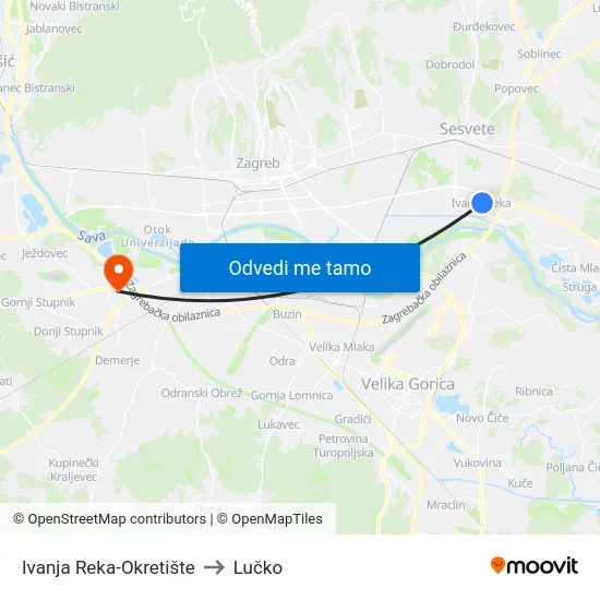 Ivanja Reka-Okretište to Lučko map