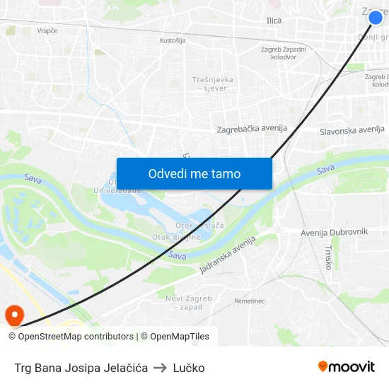 Trg Bana Josipa Jelačića to Lučko map