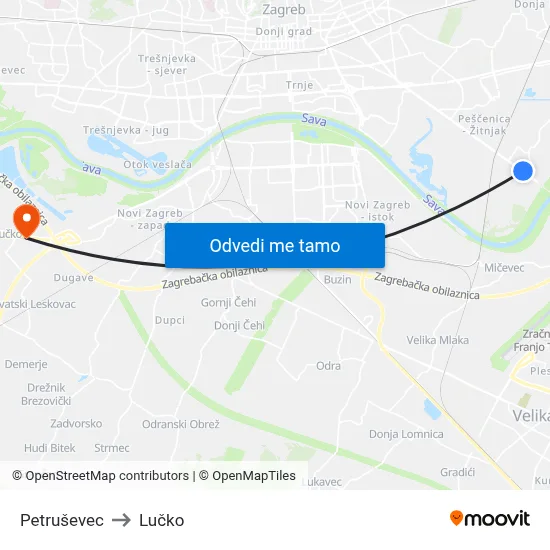 Petruševec to Lučko map