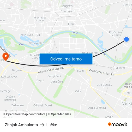 Žitnjak-Ambulanta to Lučko map