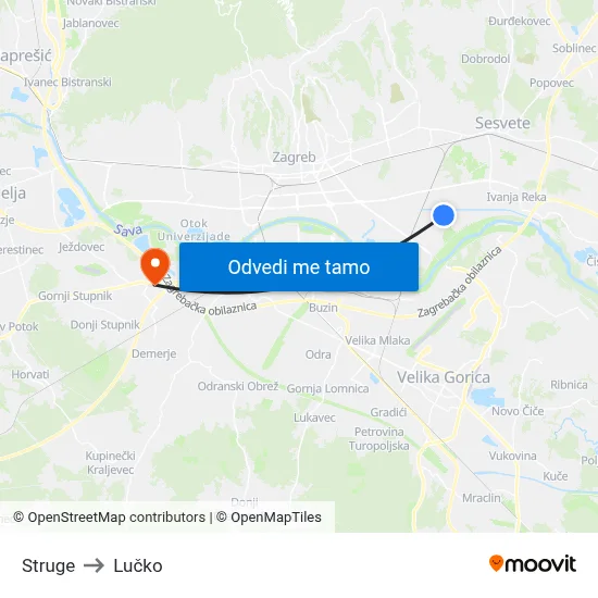 Struge to Lučko map