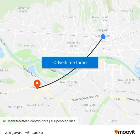 Zrinjevac to Lučko map