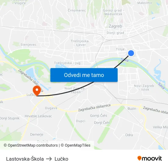 Lastovska-Škola to Lučko map