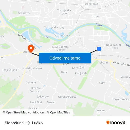 Sloboština to Lučko map