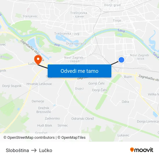 Sloboština to Lučko map