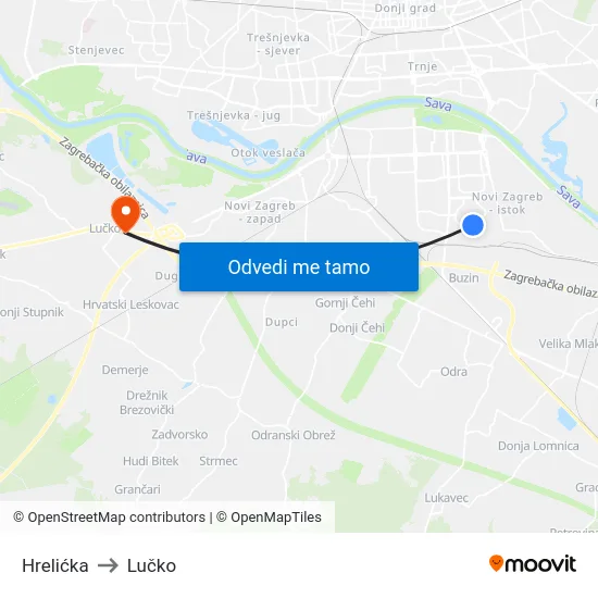 Hrelićka to Lučko map