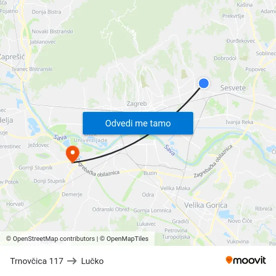 Trnovčica 117 to Lučko map