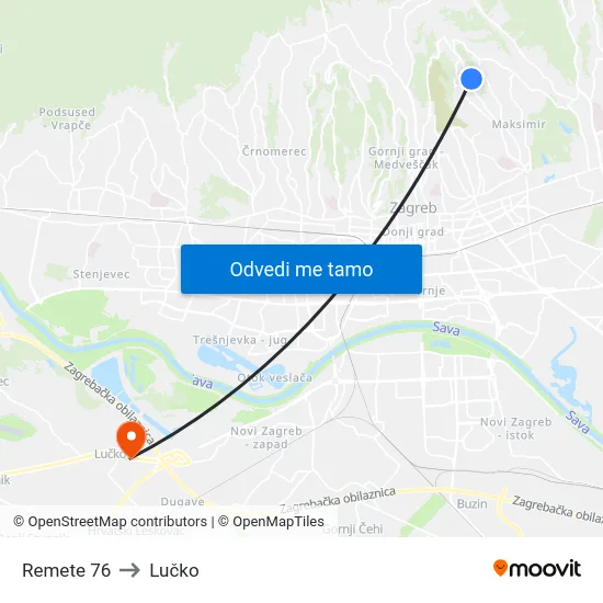 Remete 76 to Lučko map