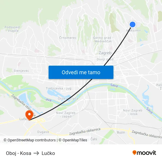 Oboj - Kosa to Lučko map