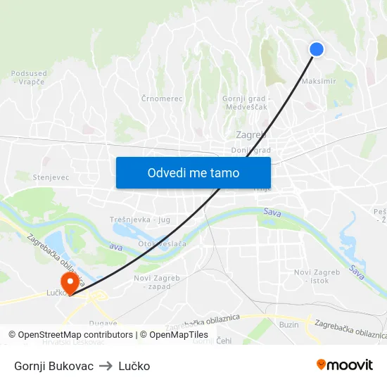 Gornji Bukovac to Lučko map