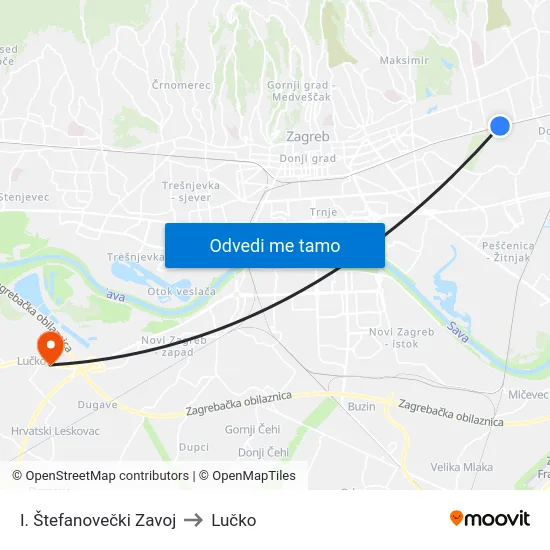 I. Štefanovečki Zavoj to Lučko map