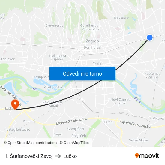 I. Štefanovečki Zavoj to Lučko map