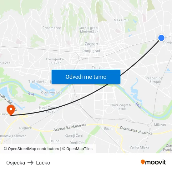 Osječka to Lučko map