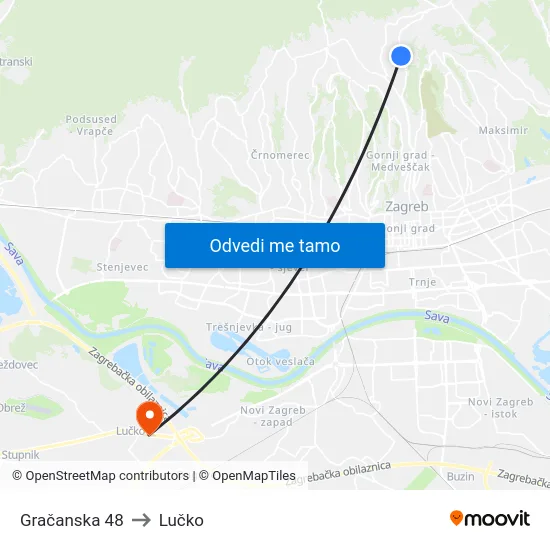 Gračanska 48 to Lučko map