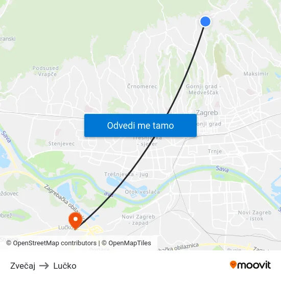 Zvečaj to Lučko map