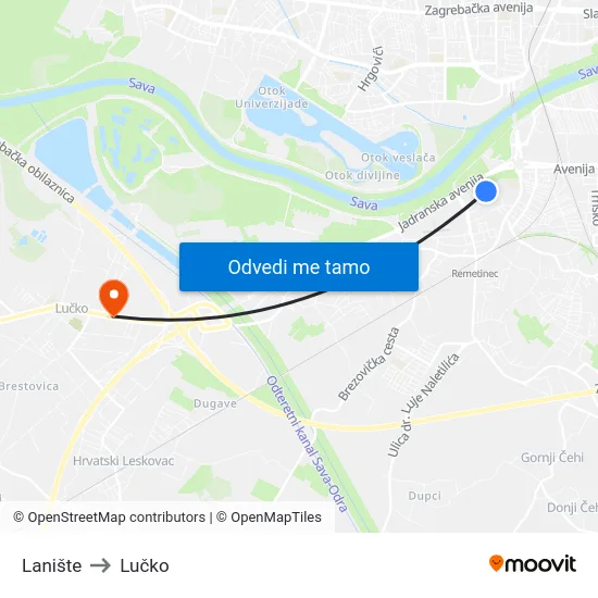 Lanište to Lučko map