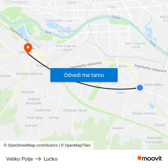 Veliko Polje to Lučko map