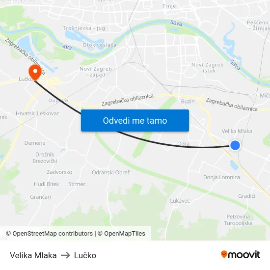Velika Mlaka to Lučko map