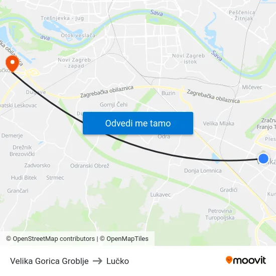 Velika Gorica Groblje to Lučko map