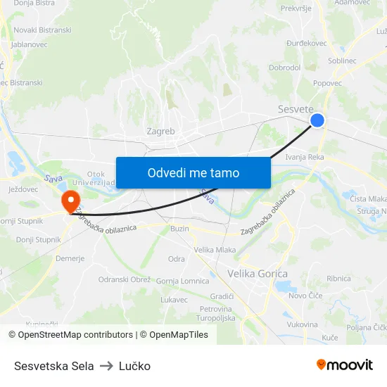 Sesvetska Sela to Lučko map
