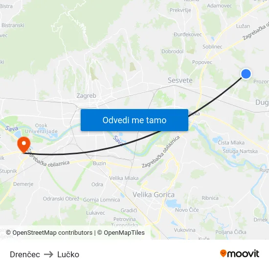 Drenčec to Lučko map