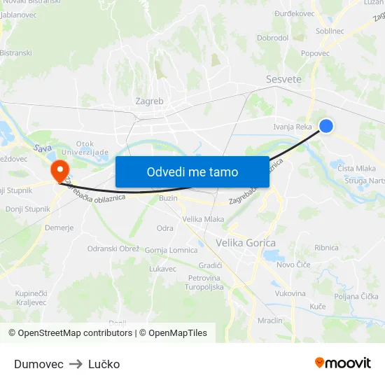 Dumovec to Lučko map