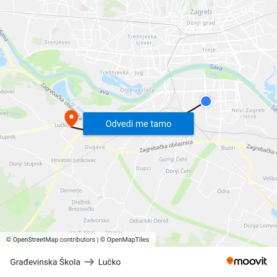 Građevinska Škola to Lučko map