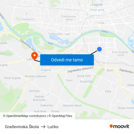 Građevinska Škola to Lučko map