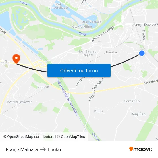 Franje Malnara to Lučko map