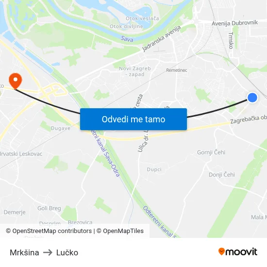 Mrkšina to Lučko map