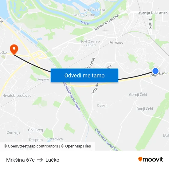 Mrkšina 67c to Lučko map