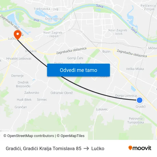 Gradići, Gradići Kralja Tomislava 85 to Lučko map