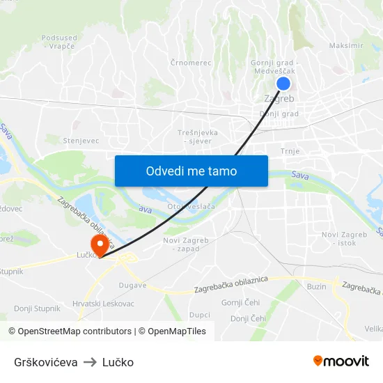 Grškovićeva to Lučko map