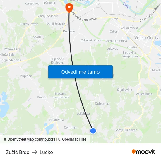 Žužić Brdo to Lučko map