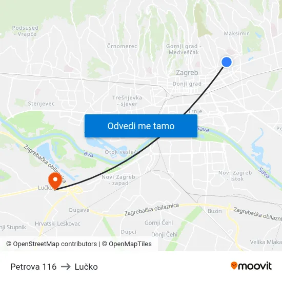 Petrova 116 to Lučko map