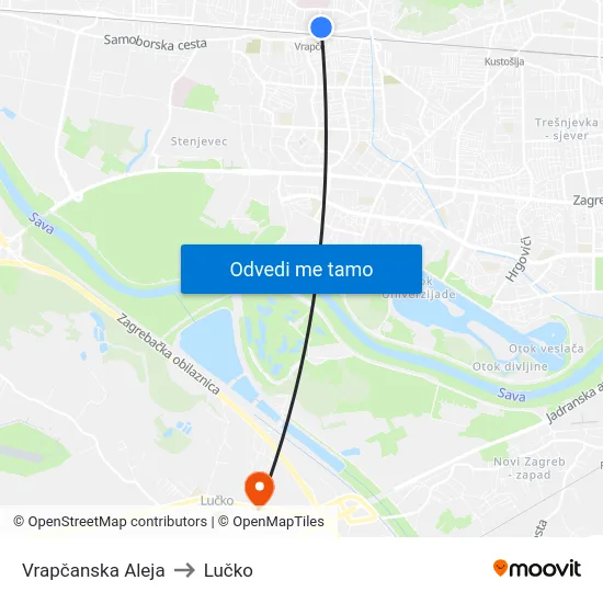 Vrapčanska Aleja to Lučko map
