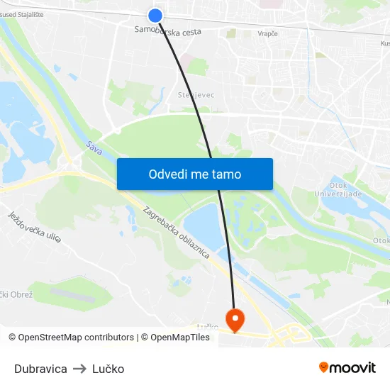 Dubravica to Lučko map