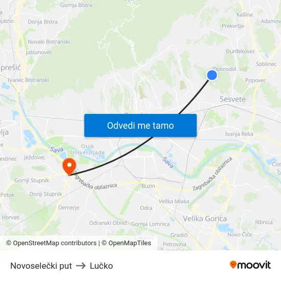 Novoselečki put to Lučko map