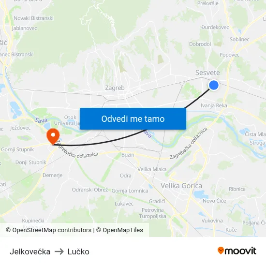 Jelkovečka to Lučko map