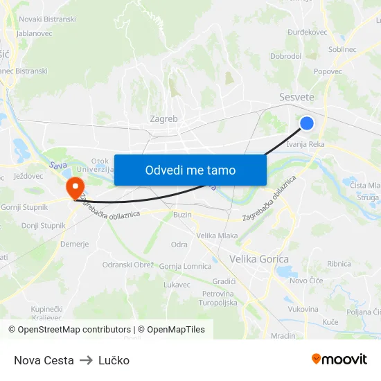 Nova Cesta to Lučko map