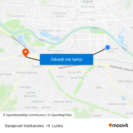 Sarajevsk-Vatikanska to Lučko map