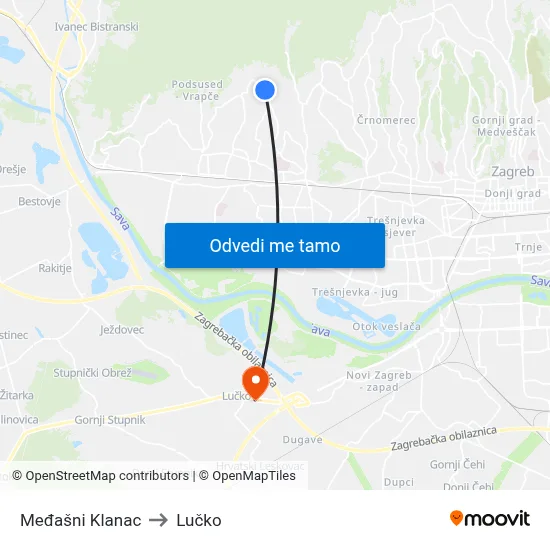 Međašni Klanac to Lučko map
