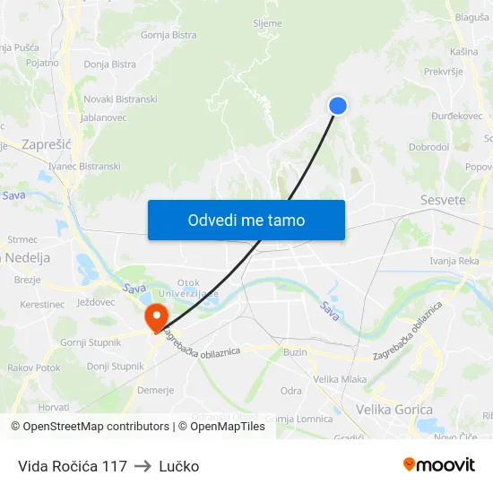 Vida Ročića 117 to Lučko map